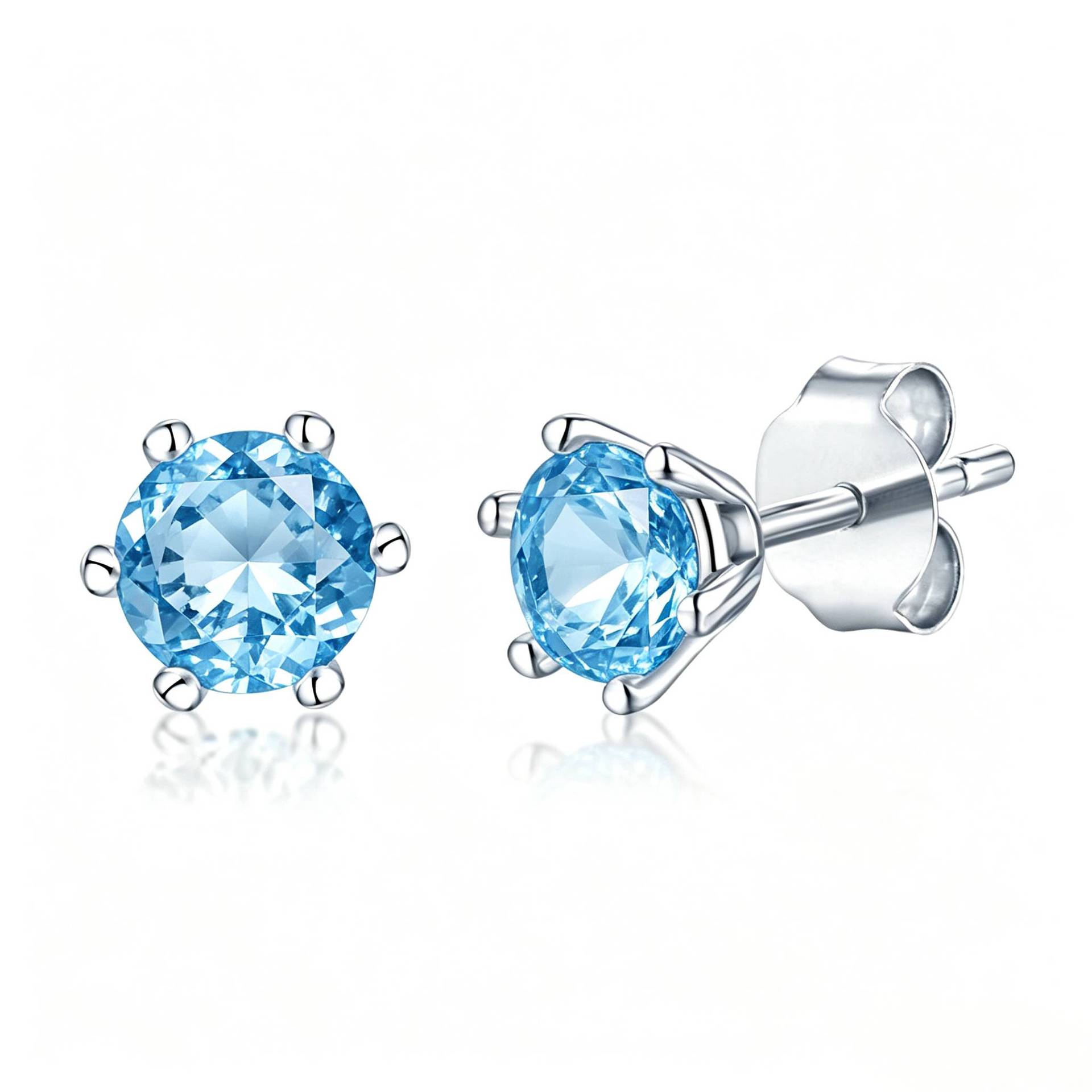 925 Sterling Silver Color Treasure Earrings Crystal Topaz Sapphire Earrings Classic Simple Small and Exquisite Earrings