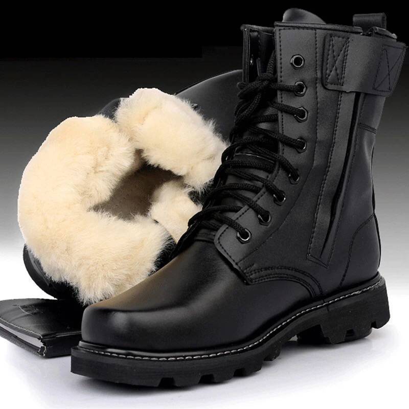 Plush Riding boots outdoors The special arms Combat boots winter Men's Shoes Gaobang Training shoes steel plate work clothes Snow Cotton
