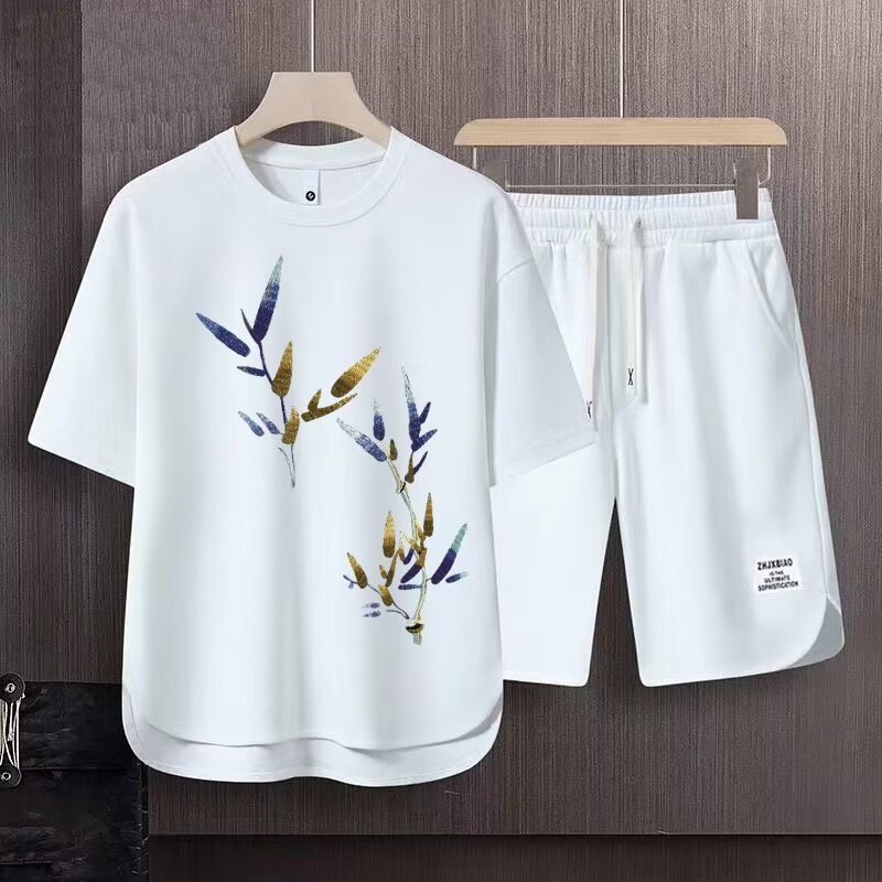 Men's Clothing 2024 Waffle Casual Summer Suit Men's Loose Teen Short sleeved T shirt Shorts Handsome Two piece Suit_voghion.com
