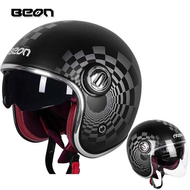 BEON casco vintage de los hombres y las mujeres de cuatro estaciones de la motocicleta Harley medio casco lente doble coche eléctrico casco verano protección solar