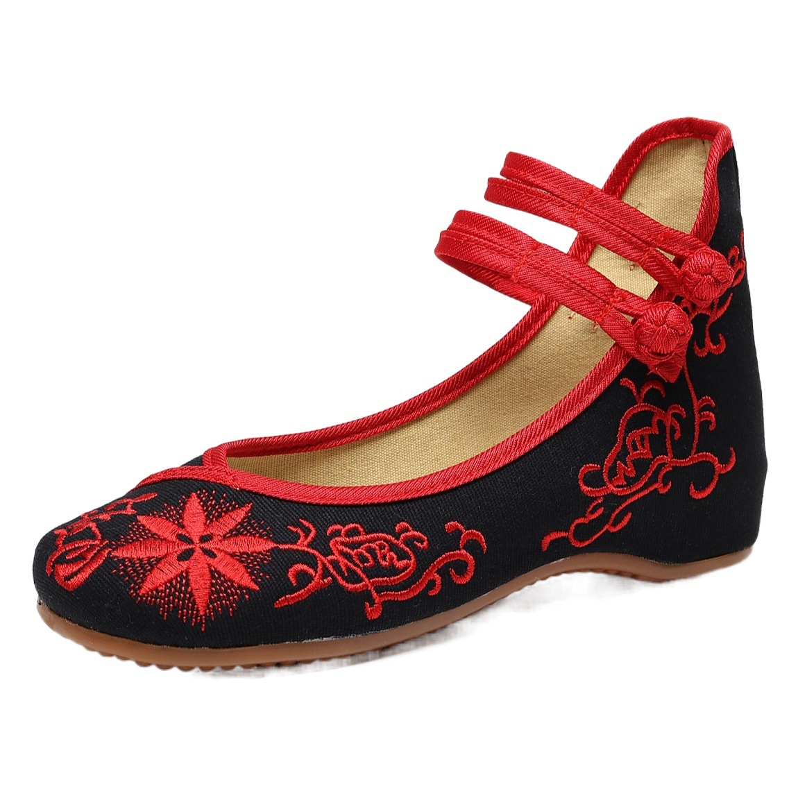 Low-Heeled Single-Layer Shoes Blue and White Porcelain Shallow Mouth Embroidered Cloth Shoes with Beef Sole Women's Shoes Moms Shoes Dance