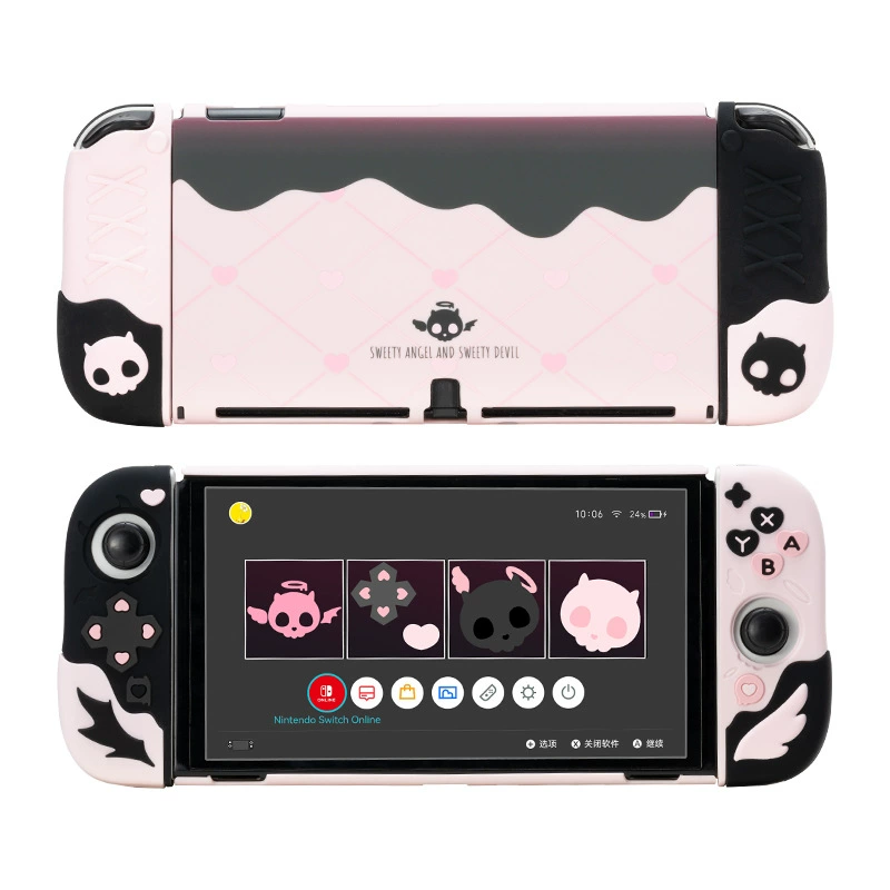 Protective case, silicone handle, game console with accessories