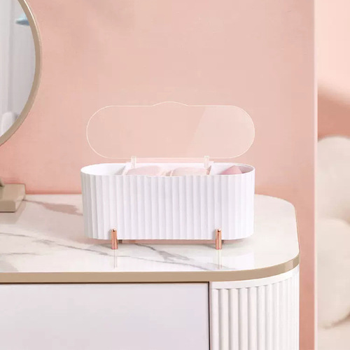 Desktop dust-proof makeup cotton storage box electroplated lidded makeup remover cotton makeup egg compartment storage box