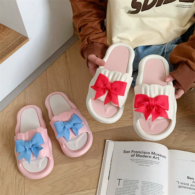 Slide, slippers, summer cute footwear platform with bow, wholesale