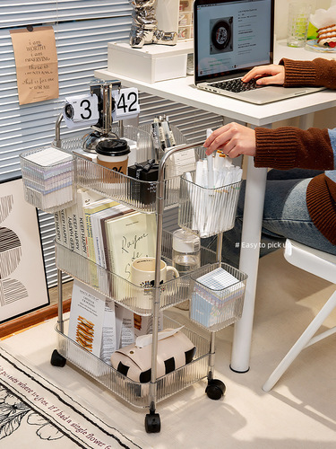 Transparent acrylic small cart cosmetic bedside bedroom living room snack storage rack bathroom mobile storage rack