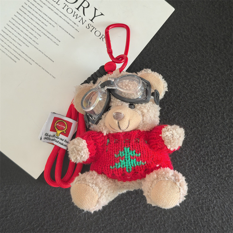Aviator Bear Bolso Colgante Muñeco de felpa Llavero Escuela secundaria Regalos Joyas creativas