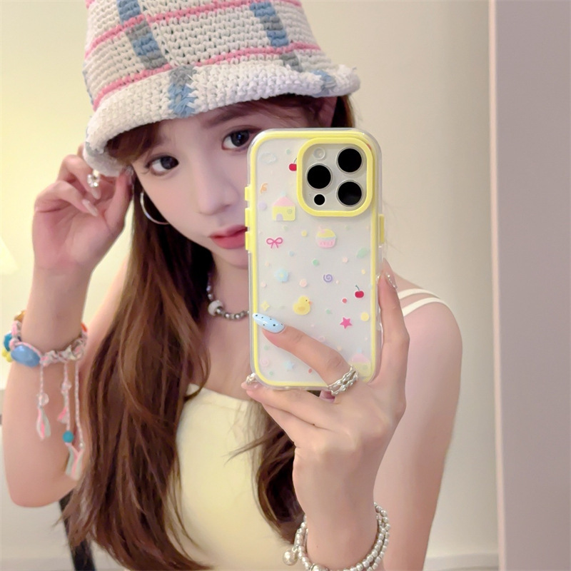 Chica ins pastel pequeño pato amarillo 15ProMax tres en uno iphone16 funda para Apple 14/13 nuevo