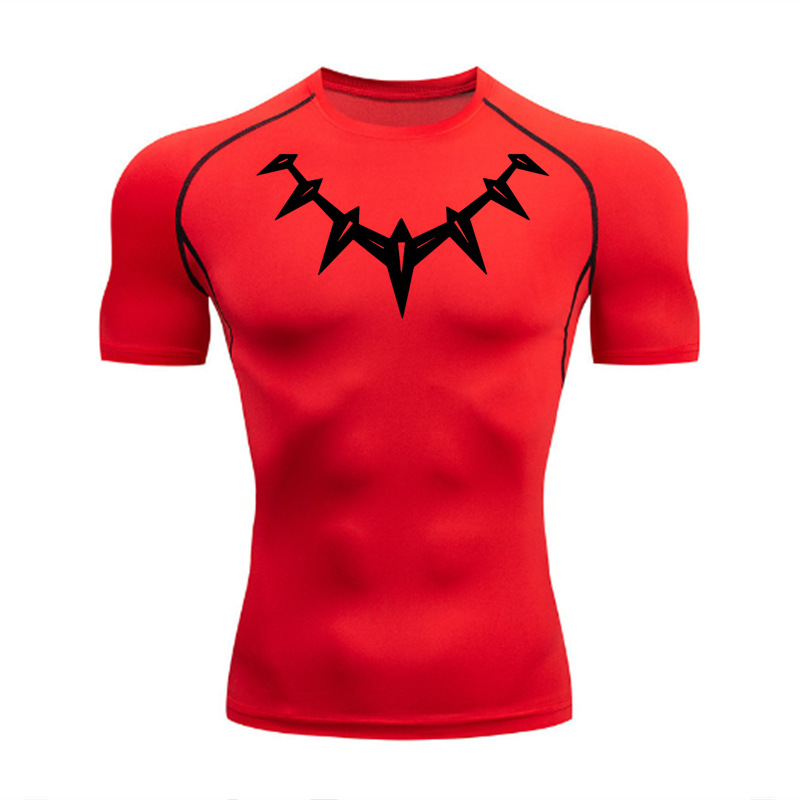Black Panther Men's pro Tight Fitting Short Sleeve T-Shirt Quick Drying Elastic Breathable Fitness Sports Running Training Clothing_voghion.com