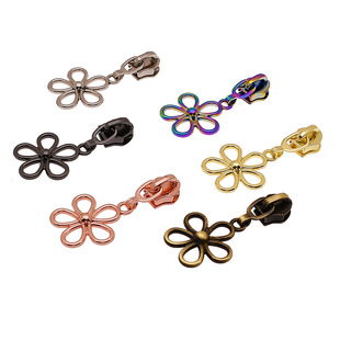 Factory in stock supply multi-color flower-shaped pull no. 5 nylon zipper pull silver light gold rose gold colorful