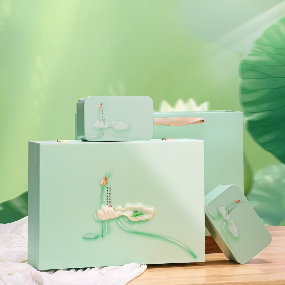 新款中式清新风茶叶礼盒装空盒高档茶叶马口铁盒绿茶花茶包装送礼