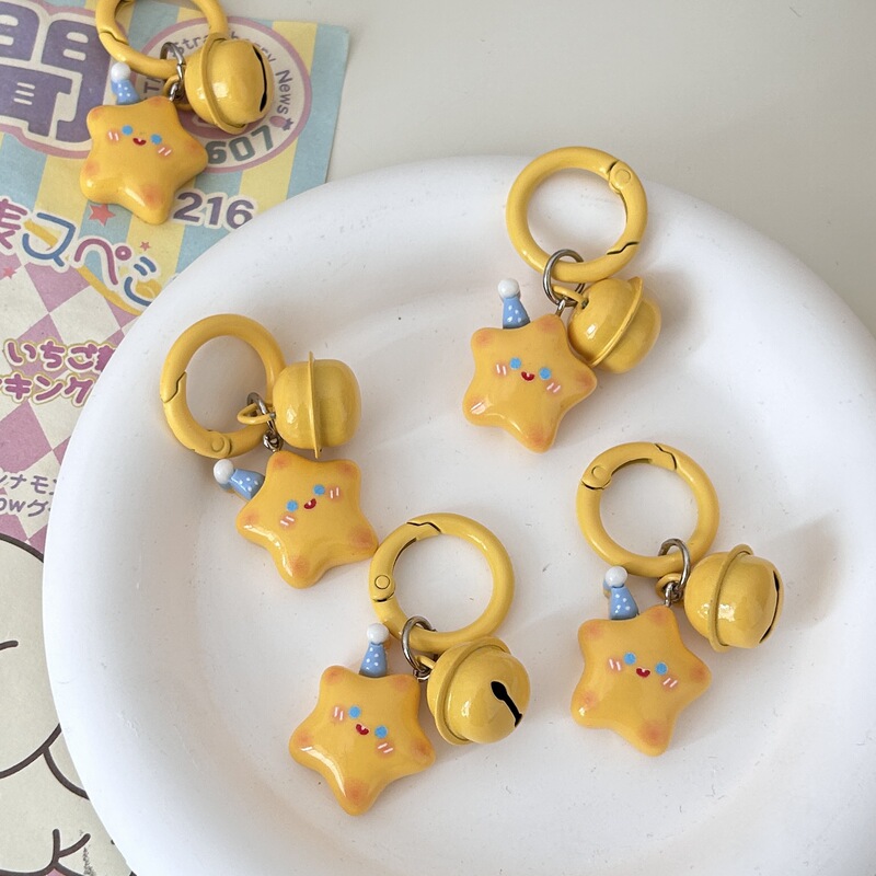 Cute Hat Star Bell Keychain Ins Girl Heart Pendant Couple Best Friend Gift Accessories Push Gift