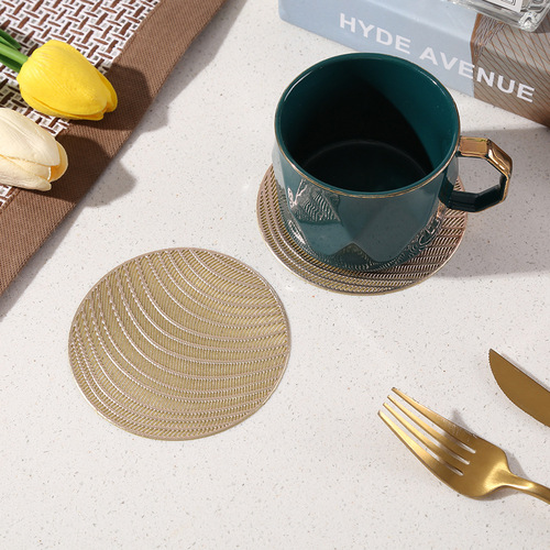 Nordic round tea cup coaster with gold foil sand effect anti-slip and waterproof dining mat home insulation washable coaster direct factory sale