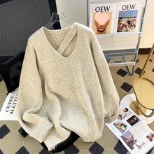 感v领镂空套头毛衣女秋春夏韩版加厚设计感小众慵懒风针织衫