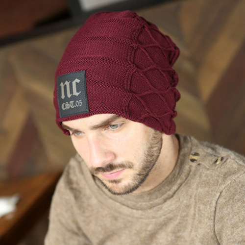 Men's Autumn/Winter Fleece Lined Thick Knitted Hat Outdoor Sports Warm Cap Korean Style Letter NC Hat