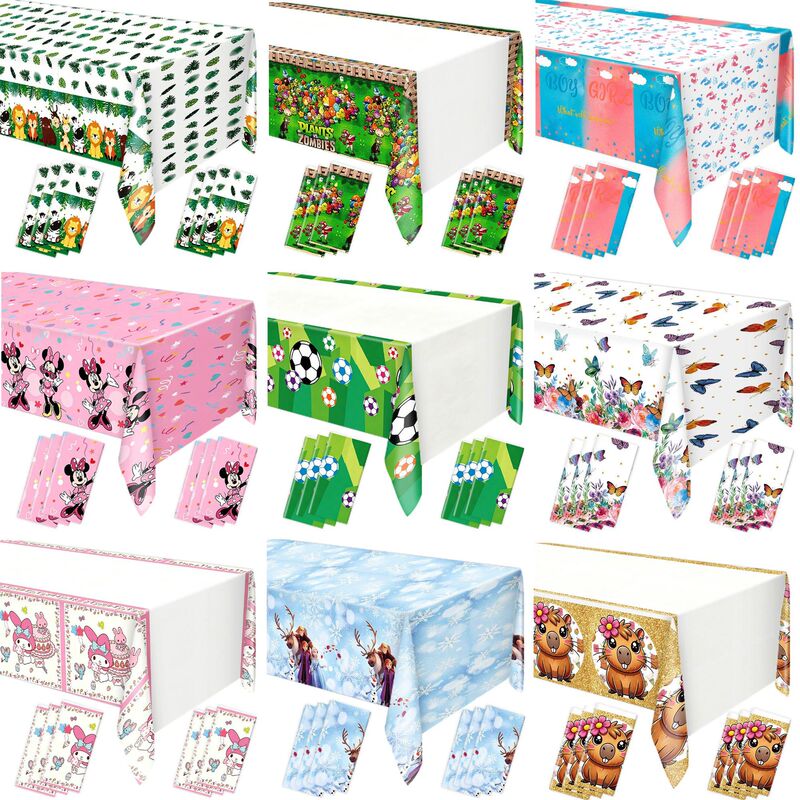 Cross-Border New Cartoon Capibara Tablecloth Game Plants Vs. Zombies Decorative Tablecloth Disposable Pe Tablecloth