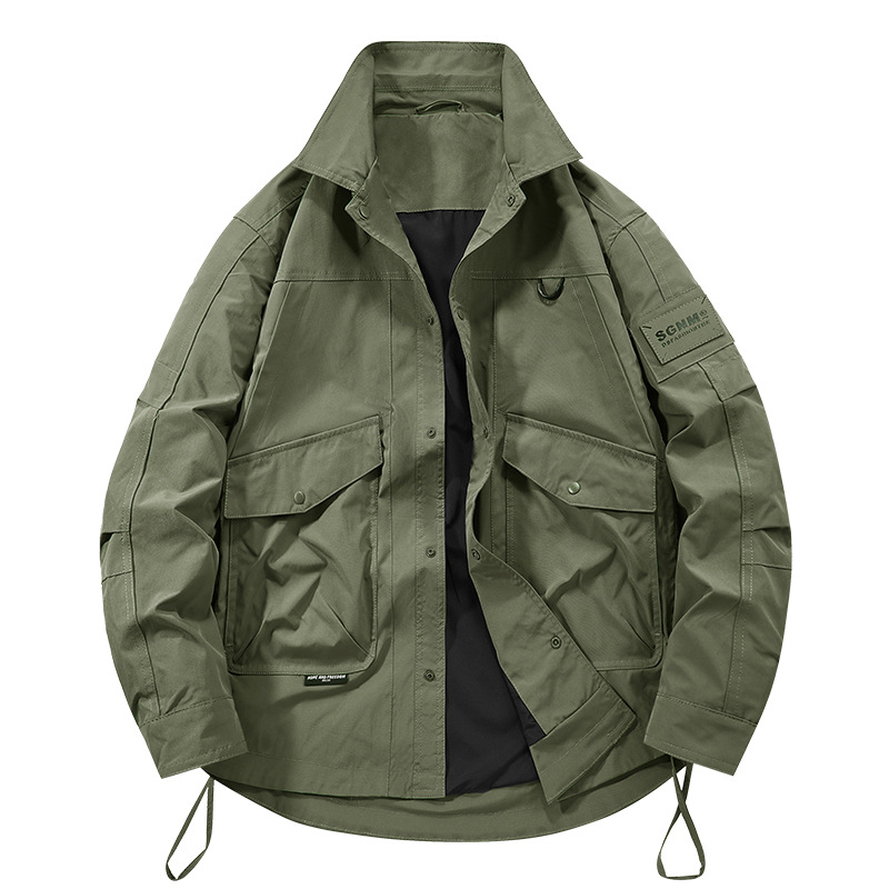 Primavera y otoño nueva chaqueta de trabajo de bolsillo hombre casual folga al aire libre chaqueta de color sólido chaqueta de hombre