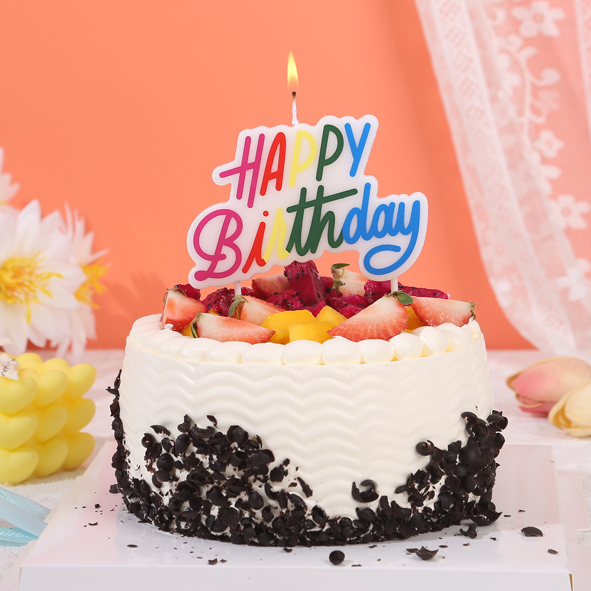 Nuevo arco iris de color pastel de cumpleaños cartas vela decoración pastelera feliz cumpleaños cartas vela