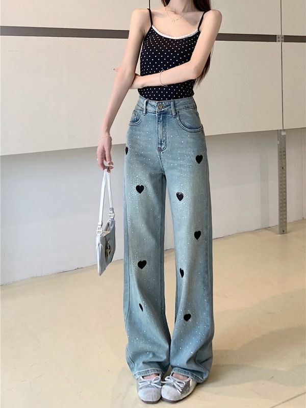 Hong Kong Style Fashion New Jeans for Women 2025 Design Niche Loose Love Straight Wide Leg Pants