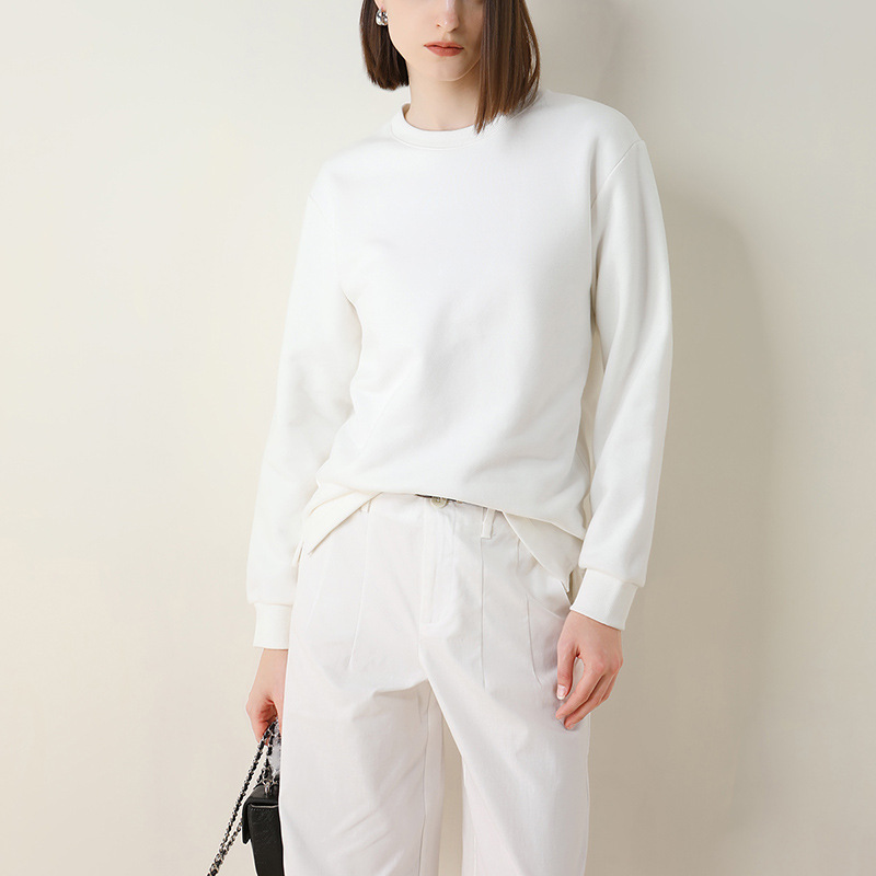 CANVAUS Otoño e Invierno suéter recto forrado de lana de las Mujeres Nuevo cuello redondo casual manga larga color sólido pullover Coat