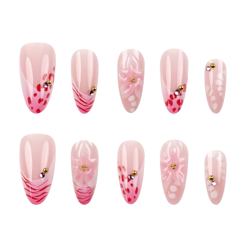 3D flor tridimensional francesa usar uñas 30 piezas de uñas de almendras suaves blanquear uñas comercio exterior parche de uñas mezcla lotes