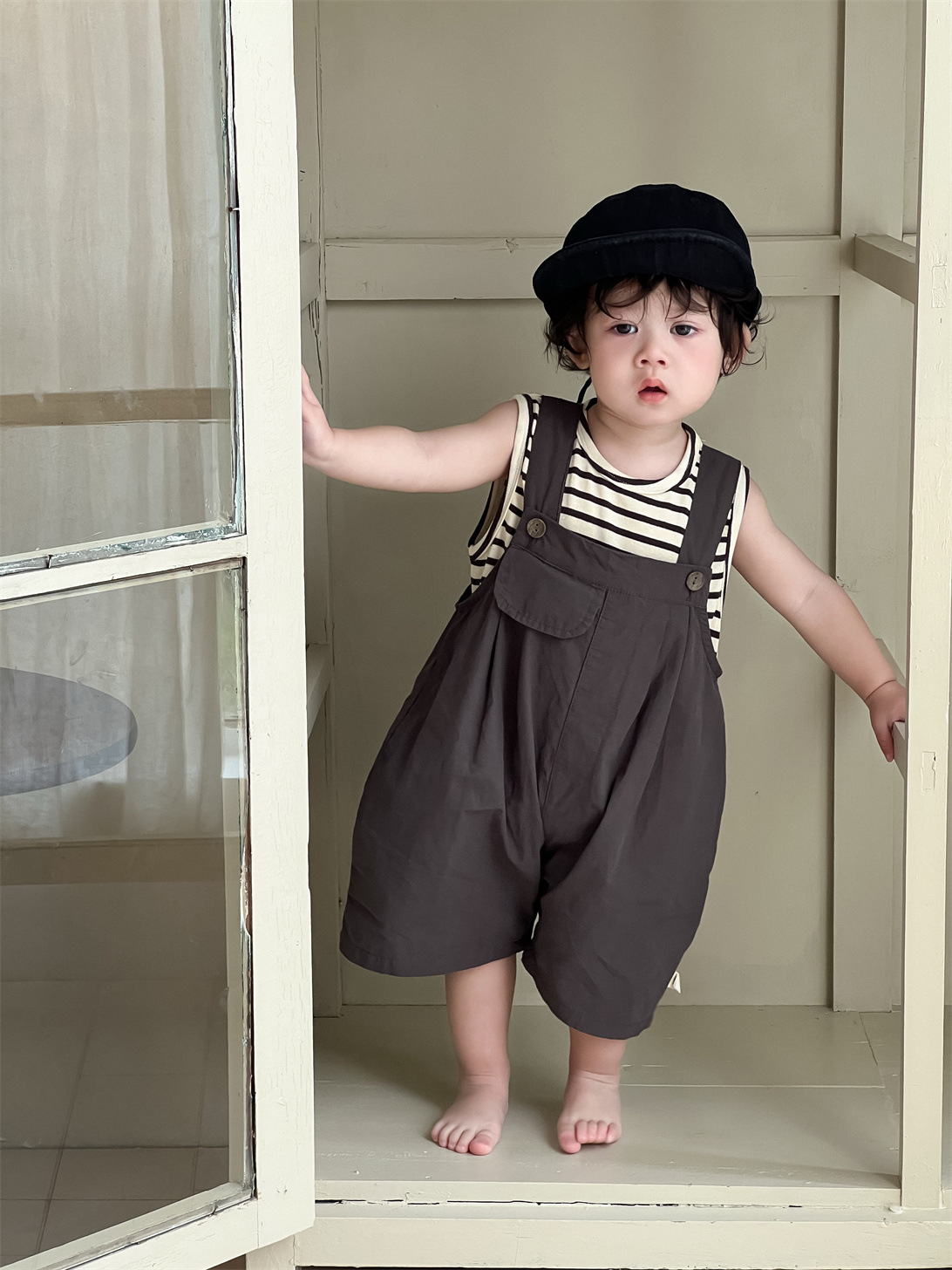 男童夏装薄款2026新品宝宝衣服夏款韩版童装儿童条纹T背带裤套装