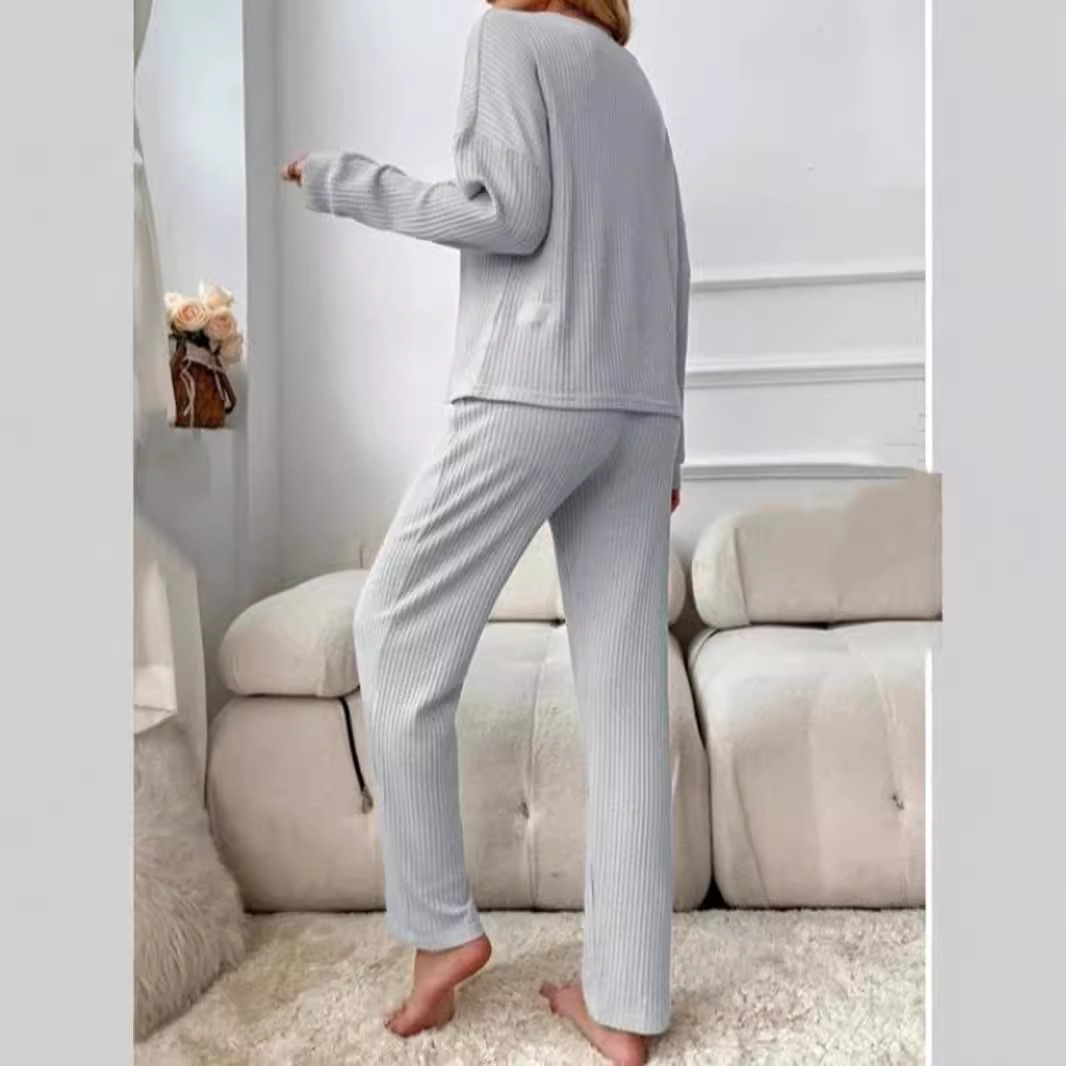 Conjunto de Ropa para Casa de Tejido Waffle para Mujer de Poliéster, Con Cordón, para Otoño image 4