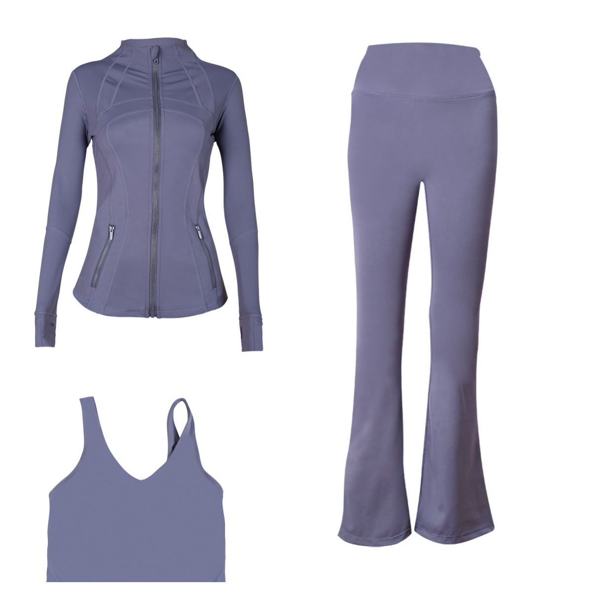 Flared Pants Jacket U Back Bra Sports Set 3 Piece Fitness Run Yoga Women's Clothing Workout Gym Fitness Running Yoga Set_ecoleips.com