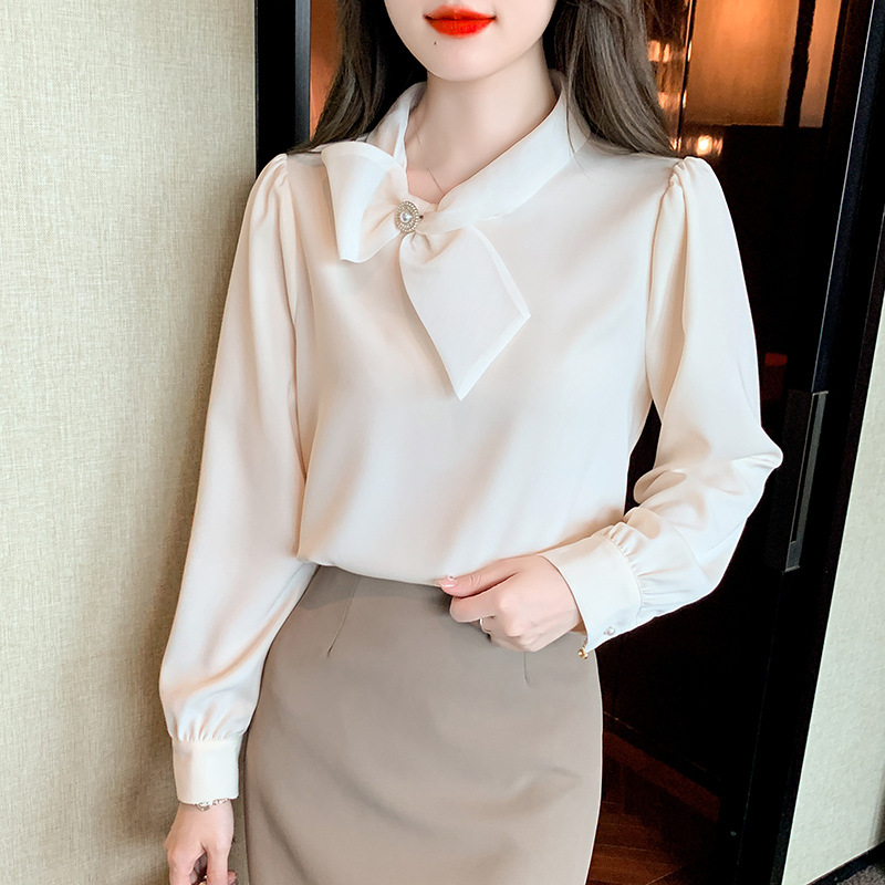 Spring elegant shiffon design long-sleeve with bow