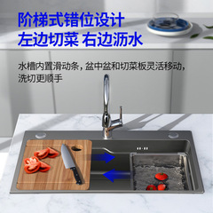Internet celebrity kitchen Japanese-style large single-slot 304 stainless steel gun gray dishwashing basin multi-functional thickened handmade sink