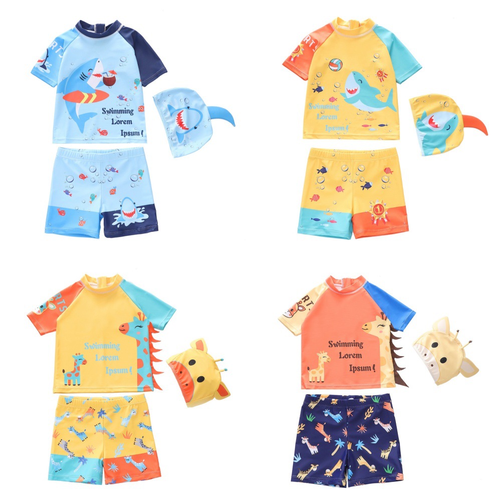 2026 New Children's Swimwear Boys' Short-Sleeved Shorts Two-Piece Swimsuit Giraffe Sun Protection Baby Boys' Swimwear