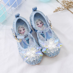 Elsa crystal shoes fashion new little girl flat shoes girls princess shoes spring and autumn children's leather shoes soft sole shoes