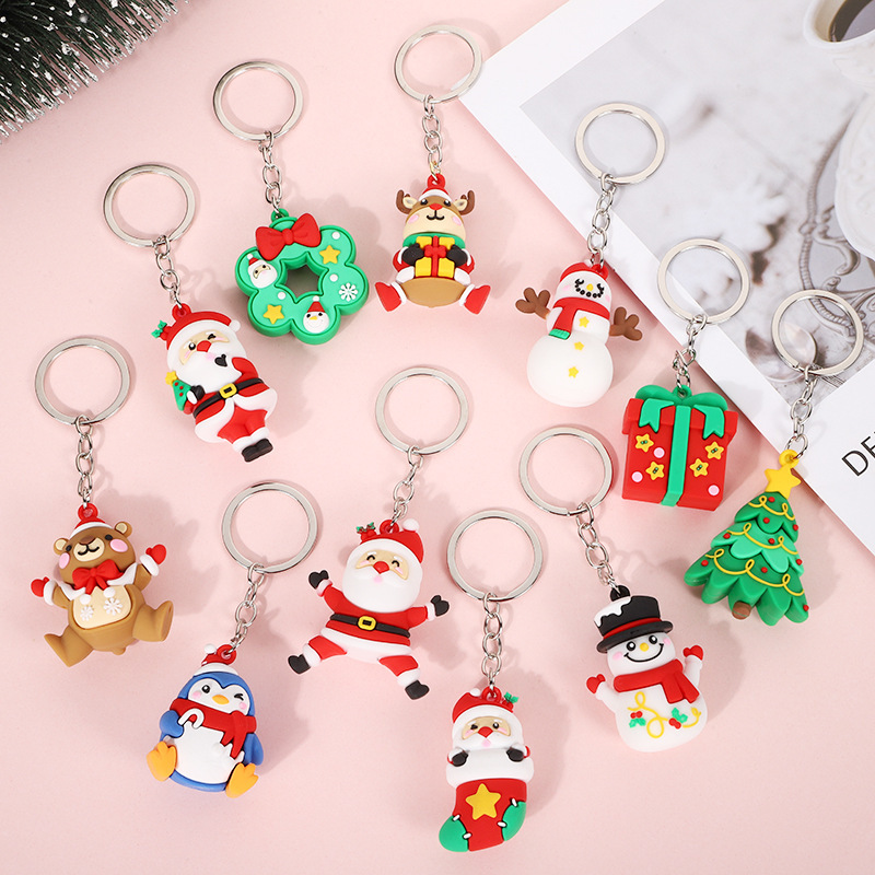 Lindo Santa Claus PVC llavero colgante de goma suave muñeco dibujos animados muñeca decoración vacaciones pequeño regalo