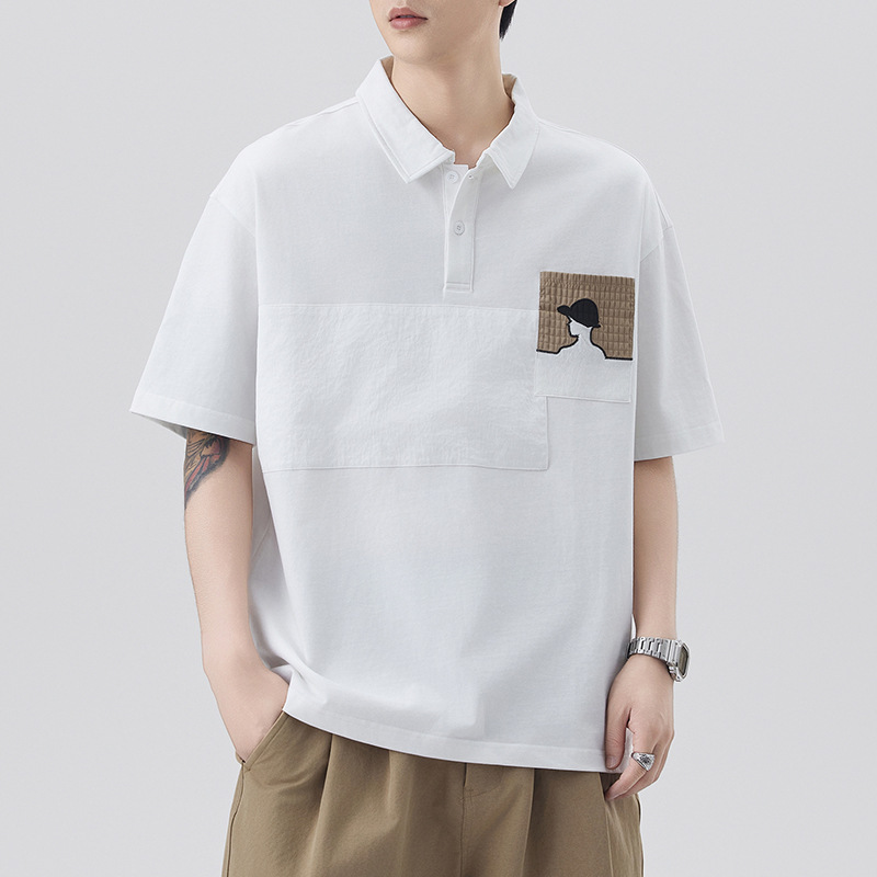 Danbani | Popular Korean Style Trendy Loose Lapel Polo Shirt for Men Heavyweight Short-Sleeved White Black Apricot Color Ready Stock