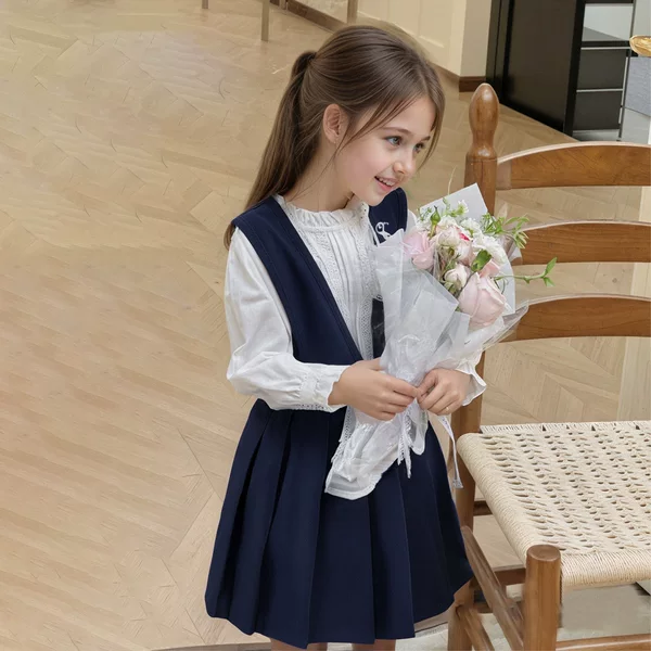 European and American Girls' Preppy Style Suspender Waist Pleated Dress Los Angeles Style Short Campus Waist Suspender Skirt
