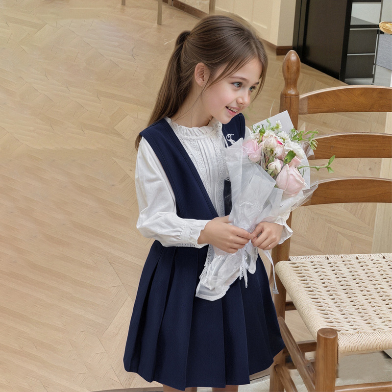 European and American Girls' Preppy Style Suspender Waist Pleated Dress Los Angeles Style Short Campus Waist Suspender Skirt
