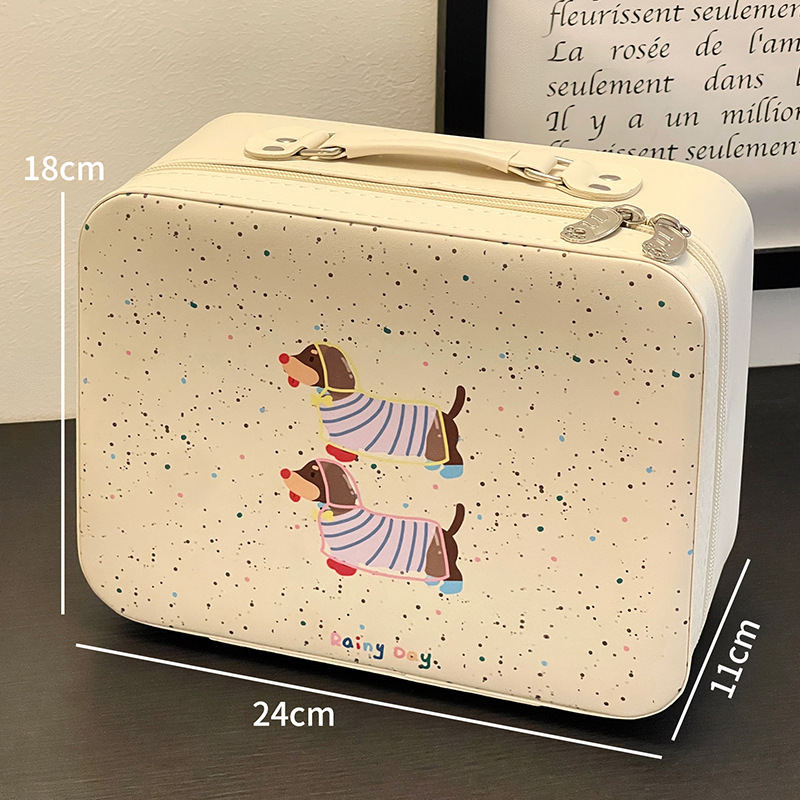 Bolsa de cosméticos con espejo, caja de cosméticos portátil de gran capacidad para mujer, maleta, bolsa de almacenamiento de cosméticos lindo de viaje impermeable