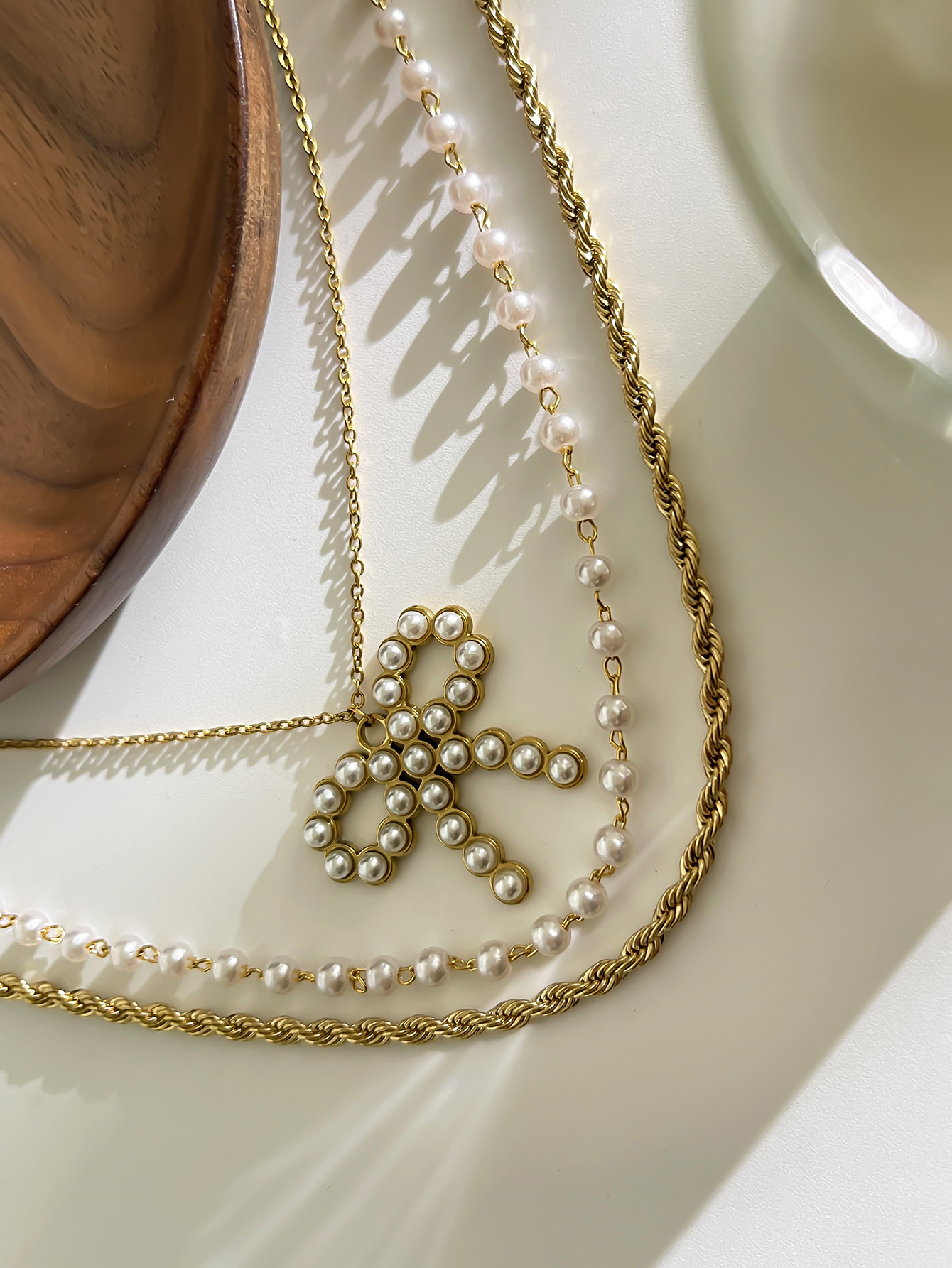Sweet Bow Knot 18K Gold Plated 316L Stainless Steel  Imitation Pearl Beaded Chain Cable Chain Twisted Rope Chain Chain Necklaces Wholesale display picture 5