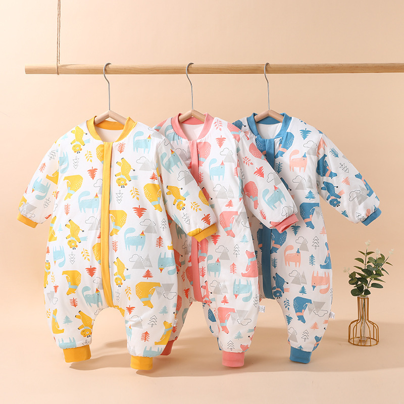 Baby sleeping bag autumn and winter pure cotton quilted baby sleeping bag children anti-kick quilt newborn one-piece clothes