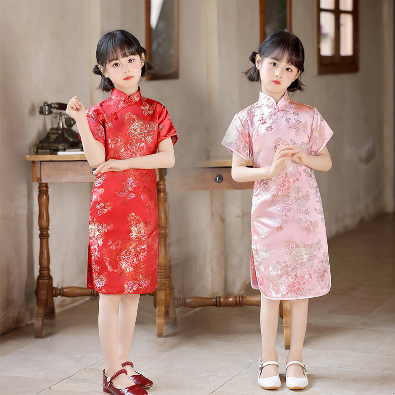 2026 New Summer Children's Cheongsam Retro Stylish Princess Dress Chinese Style Little Girl Dress Wholesale