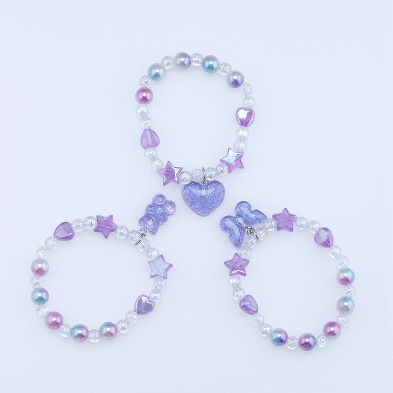 1 Set Simple Style Star Heart Shape Plastic Beaded Kidu0027S Bracelets