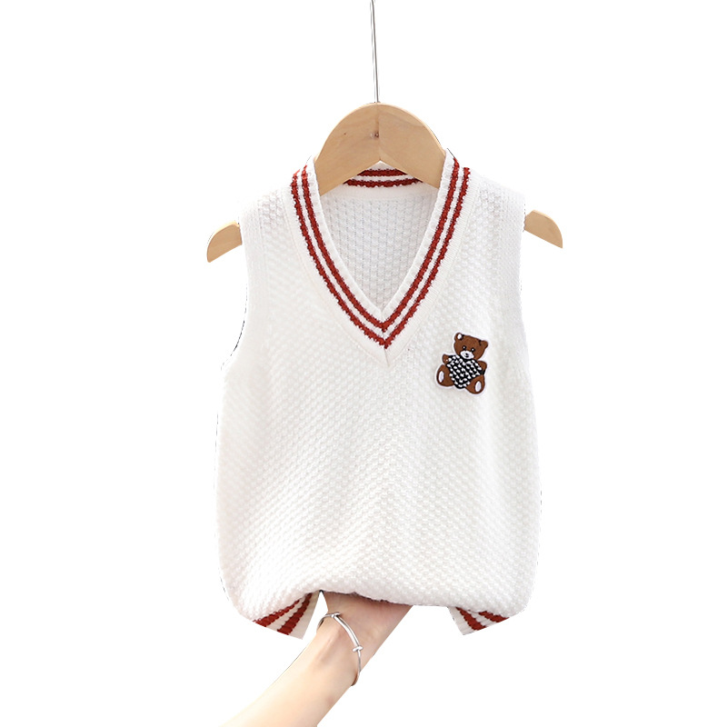 [Jin Yong] Daifa suéter de punto Chaleco de los niños cardigan chaleco sin mangas bordado oso niños y niñas chaleco