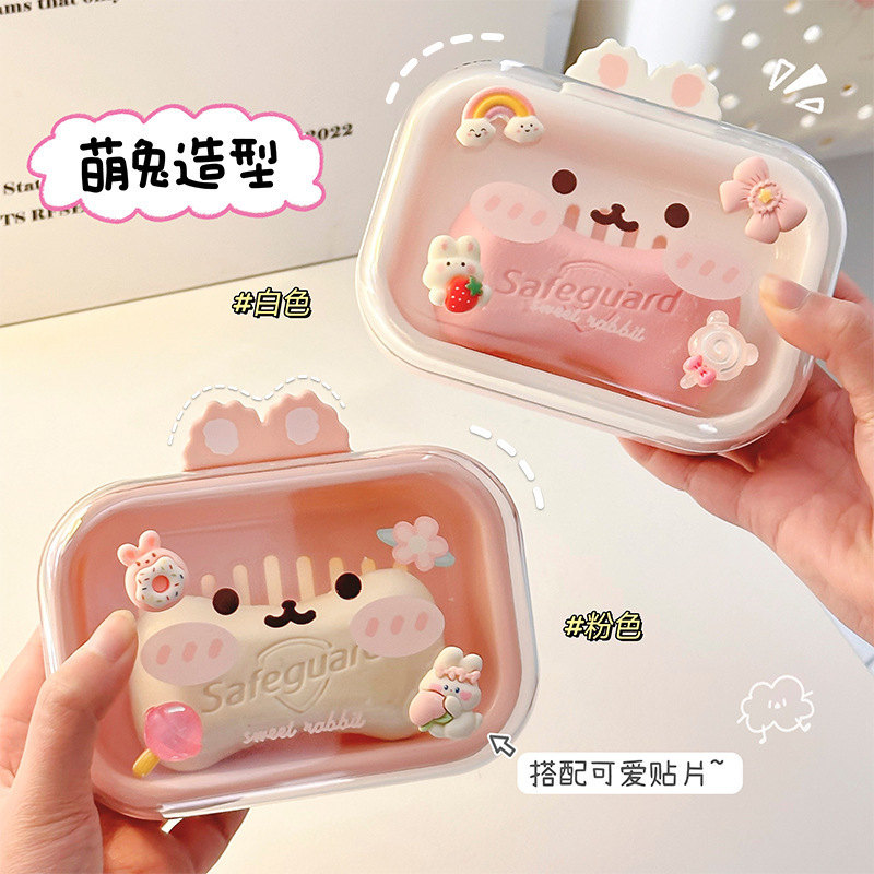 Caja de jabón de drenaje de doble capa de dibujos animados, caja de jabón a prueba de humedad con cubierta para el baño doméstico, dormitorio de estudiantes, caja de jabón de baño image 4