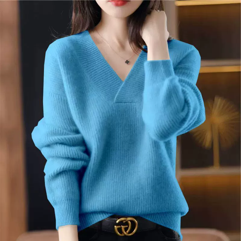 Demi-season solid knitted sweater, loose fit, increased thickness