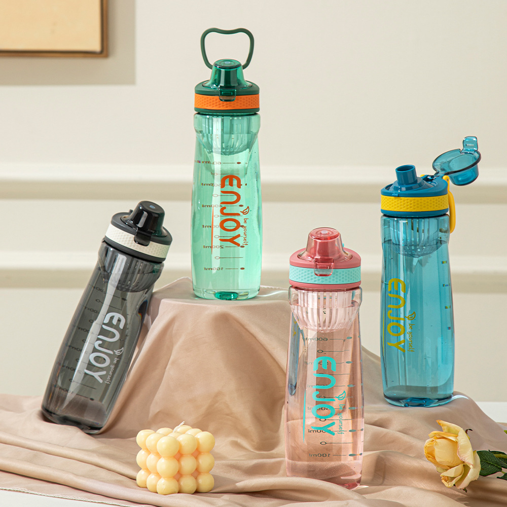 High-quality appearance measuring cup portable plastic water cup outdoor fitness water bottle anti-shock large capacity student cup wholesale