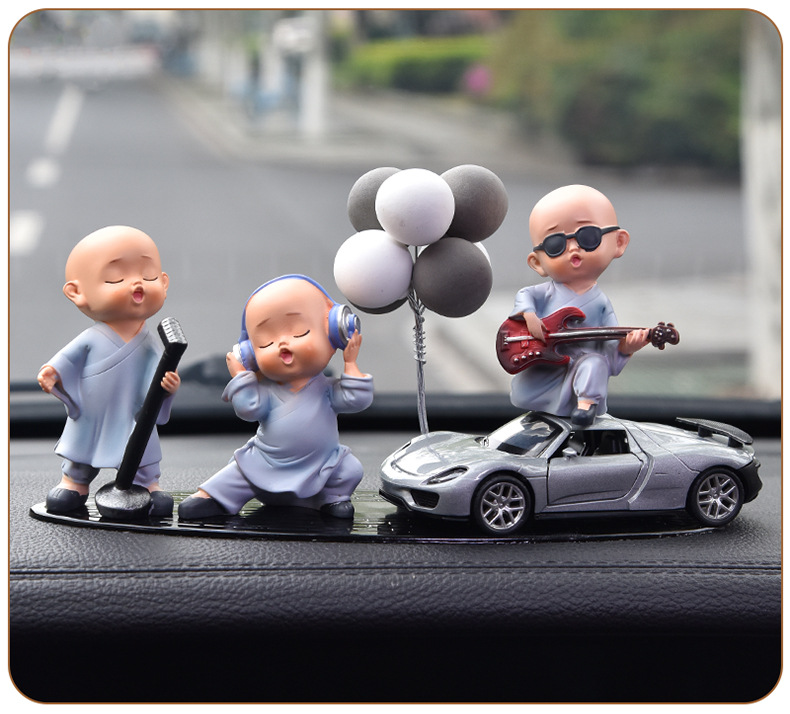 Car Ornaments Car Creative Internet Red Band Little Monk Car Cute Resin Little Monk Decoration Supplies