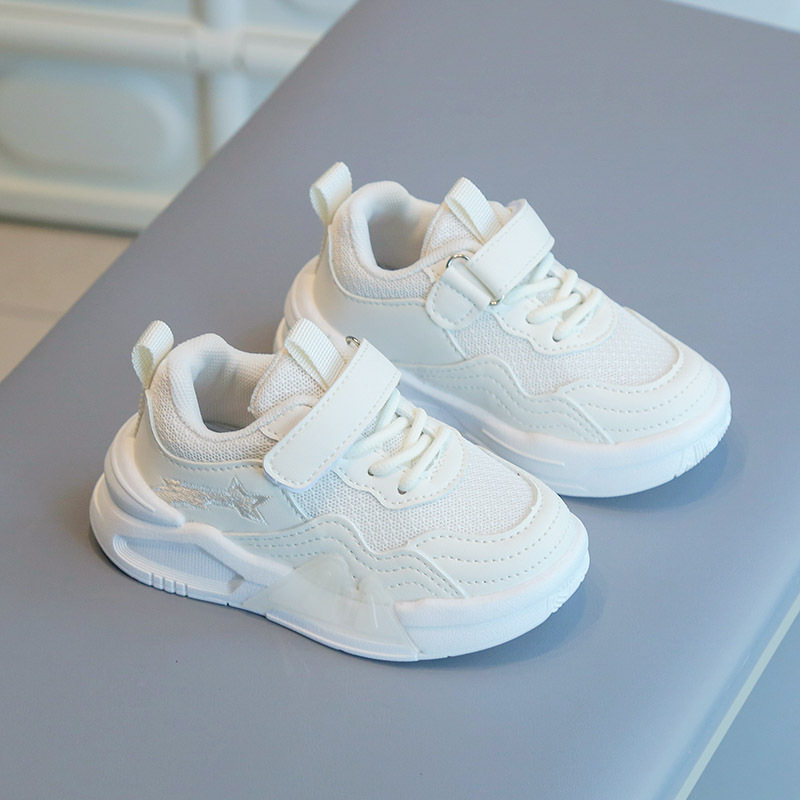Sapatos brancos infantis 2023 outono novos sapatos esportivos para meninas antiderrapantes tênis de corrida de malha para meninos_voghion.com