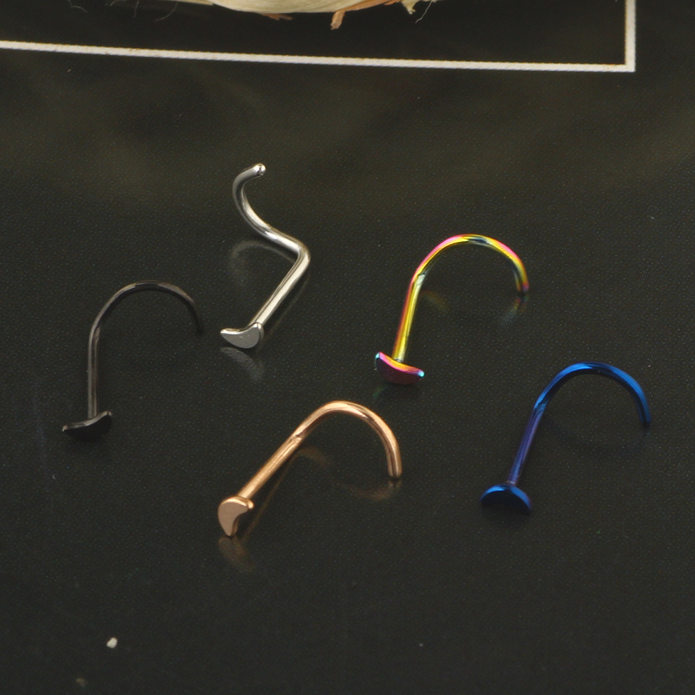 Stainless Steel L-Shaped Nose Stud Moon Curved Barbell Nose Ring Piercing Jewelry Nose Stud detail image 7