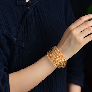 Authentic [92% Rate] Natural Citrine Couple Pair Female Multi-Circle Bracelet Male Luckier Couple Pair Yellow