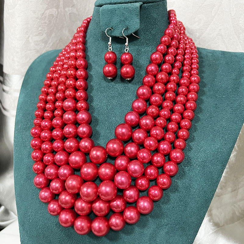 150g Weight Earrings, Necklace Classification 1 Set Quantity Banquet, Cocktail Party Occasion Imitation Pearl Material Pearl Pattern Women's Gender Round Design Glam, Exaggerated Style Glam Exaggerated Pearl Imitation Pearl Round Women's Earrings Necklace 2