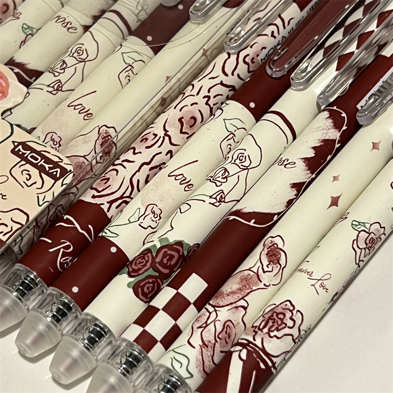 Retro francés romántico gel pluma chica corazón molienda música St cabeza pluma borrable ins estilo Rose serie firma pluma